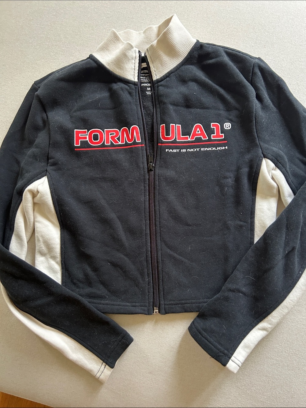 PacSun Black & Cream FORMULA 1 Zip-Front Bomber Jacket